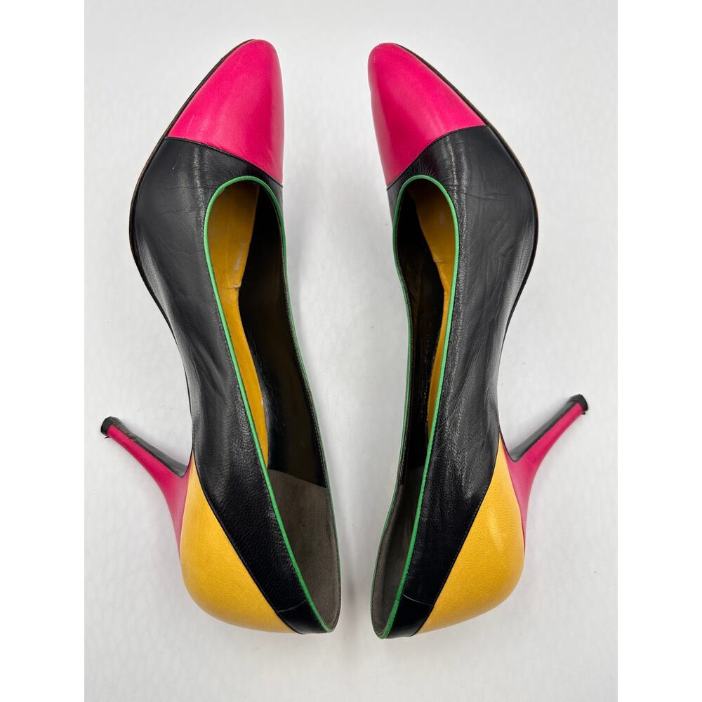 Mario Valentino Black, Pink & Yellow Colorblock Pointed-Toe Heels